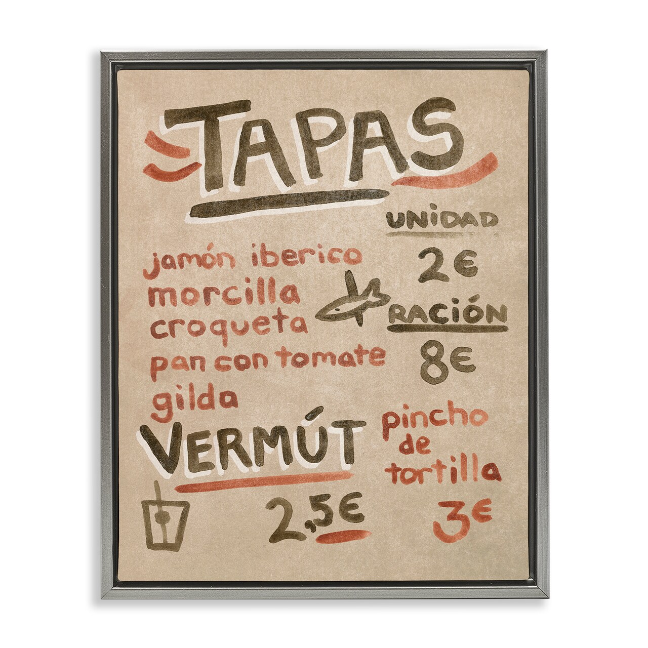 Stupell Industries Spanish Tapas Menu Floater Framed Canvas Wall Art Design by June Erica Vess